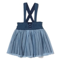 サスペンダーつきタテラインチュールデニムスカート