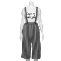 【50%OFF】ジャージーストライプ柄サスペンダーつきパンツ