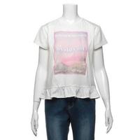 【50%OFF】異素材アップリケつき裾フリルTシャツ