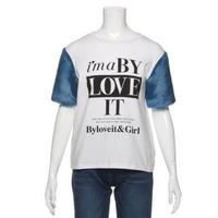 【50%OFF】袖フェイクファー切り替えロゴTシャツ