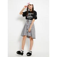 チェック柄ベルトつき前ボタンスカパン