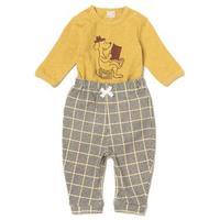 ドッグプリントロンパース×チェック柄パンツセット