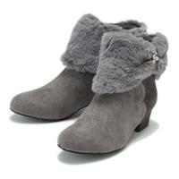 フェイクファーつき切り替えスエードショートブーツ