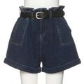 【51%OFF】フェイクレザーベルトつきデニムショートパンツ