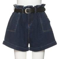 【51%OFF】フェイクレザーベルトつきデニムショートパンツ