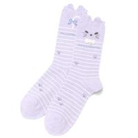 猫フェイスボーダークルーソックス