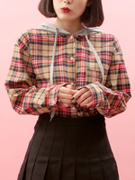 WC/フード付きチェックシャツ