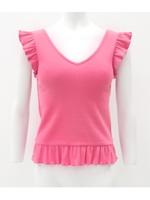 【CHILLE】 2WAYリブフリルトップス/ピンク(008)