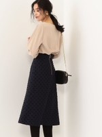 CS H/W ドットジャカード フレアスカート ネイビー/NAVY