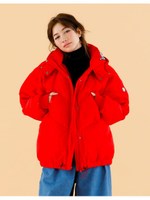 Organdy covered down jacket/RED