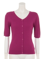 Vネックカーデ風前後2wayリブニットプルオーバー/パープル