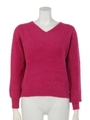 Vネックシャギーニットプルオーバー/フューシャピンク