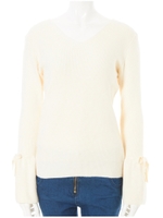 Vネックリボンスリーブニット/ホワイト