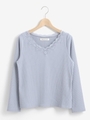 Vネックレースリブトップス/ブルー