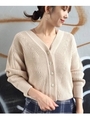 Vネック畦ニットカーディガン/ライトベージュ(051)