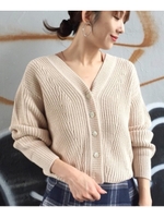 Vネック畦ニットカーディガン/ライトベージュ(051)