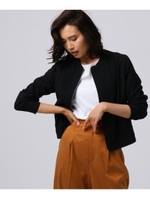 [L]【洗える】ジップアップジョーゼットジャケット/ブラック(019)