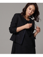 [L]ファンシーツイードノーカラージャケット/ネイビー(493)