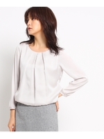 [S]シルデューサテン タックブラウスシャツ/ライトグレー(011)