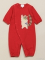 [ベビー]あらいぐまラッキーあみあみ付き長袖カバーオール/レッド