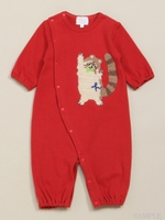 [ベビー]あらいぐまラッキーあみあみ付き長袖カバーオール/レッド