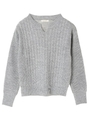 ・キーネックケーブルニットプルオーバー/杢グレー