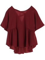 ・バックギャザー5分袖ブラウス/レッド