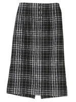 ・フロント釦チェックタイトスカート/ブラック