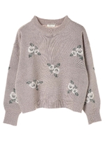 ・花柄ジャガードニットプルオーバー/ライトグレー