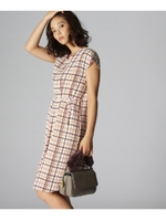 〔洗える〕ベルト付Vネックチェックワンピース/オフホワイト(103)