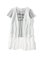 【160cmまで】ボーダーTシャツ×ロングジレセット/ホワイト(001)