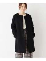 【42(LL)WEB限定サイズ】ウール混ノーカラーコート/ブラック(019)