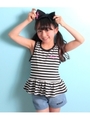 【ANAP KIDS】 リボンヘアバンド付ペプラムノースリトップス/ブラック/ホワイト(051)