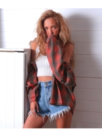 【ANAP】ウッォシュ加工抜き襟チェックシ/レッド(025)