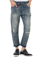 【AZUL BY MOUSSY】ドビーデニムリメイククロップドパンツ/D/BLU