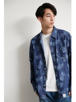 【AZUL BY MOUSSY】パイナップル柄ダンガリー長袖シャツ/BLU