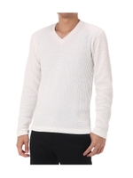 【AZUL BY MOUSSY】ビッグワッフルVネックプルオーバー/O/WHT