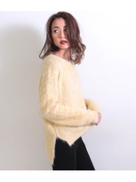 【Alluge】シャギーボートネックニットトップス/ベージュ(005)