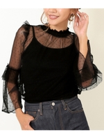 【Alluge】ドットチュールレースブラウス/ブラック(027)