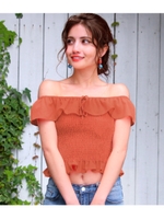 【CHILLE】 ギャザーオフショルトップス/レンガ(068)