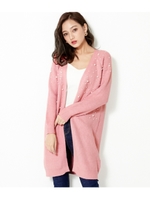 【CHILLE】パール付リブニットカーディガン/ピンク(008)