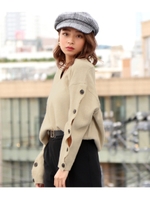 【CHILLE】袖ボタン付きデザインニットトップス/グレージュ(069)