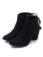 【LD prime】リボンガゼットヒールショートブーツ（8L18-BT02A）/グレークロ