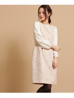 【Lサイズあり】シフォン袖ツイードワンピース/ベージュ(452)