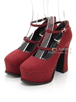 【R&E】2WAYストラップチャンキーヒールパンプス/チェック