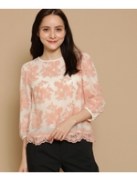 【SS-Lサイズあり】チュール刺しゅうシャツ/ピンク(072)