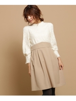 【SSサイズあり】起毛レースドッキングワンピース/ベージュ(052)