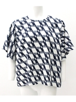 【Settimissimo】オプティカル柄フレアースリーブプ/ネイビー(018)