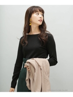 【WEB限定】マシンウォッシャブルウール混ボートネックリブニット/ブラック