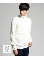 【WEB限定】洗えるケーブルタートルネックニット/ホワイト(001)